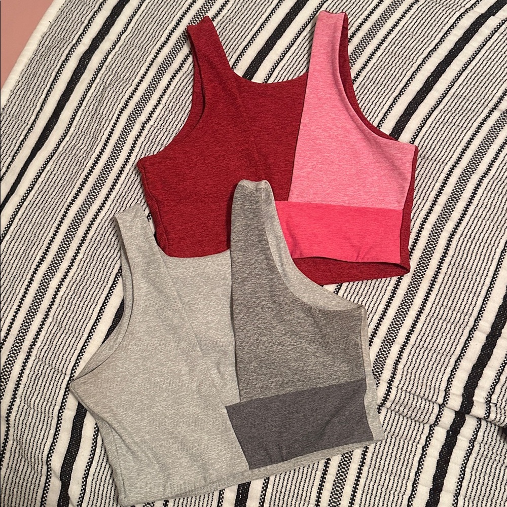 Outdoor Voices Venus Crop Top Bundle (2) in Rose/Red/Flamingo and Dove/Gray